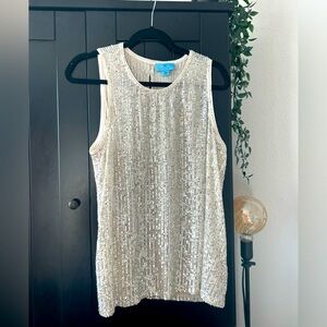 CeCe White Silver Sequin Singlet